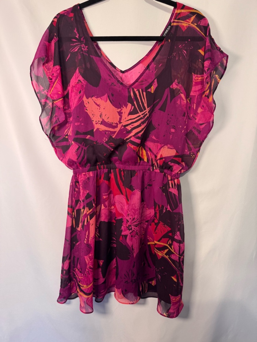Express Pink & Magenta Abstract Print Dress with Orange Accents